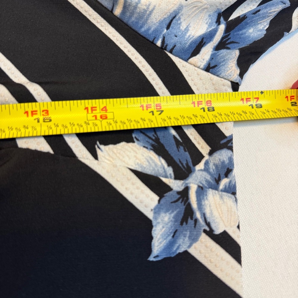✨Roz & Ali Women Black Blue Floral Stripe Short Sleeve Knee Length Dress Size M - Picture 7 of 8